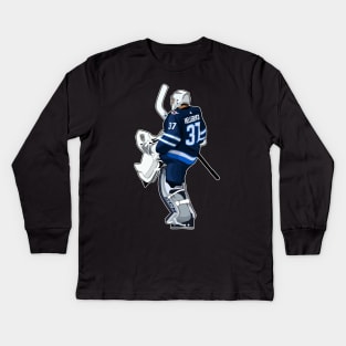 Connor Hellebuyck Goaltender Kids Long Sleeve T-Shirt